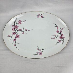 Diamond China Cherry Blossom Platter 14 Inch White with Pink Flowers